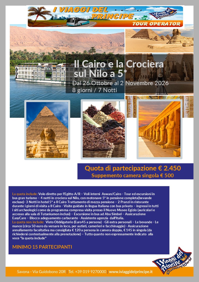 Il Cairo e la Crociera sul Nilo a 5*