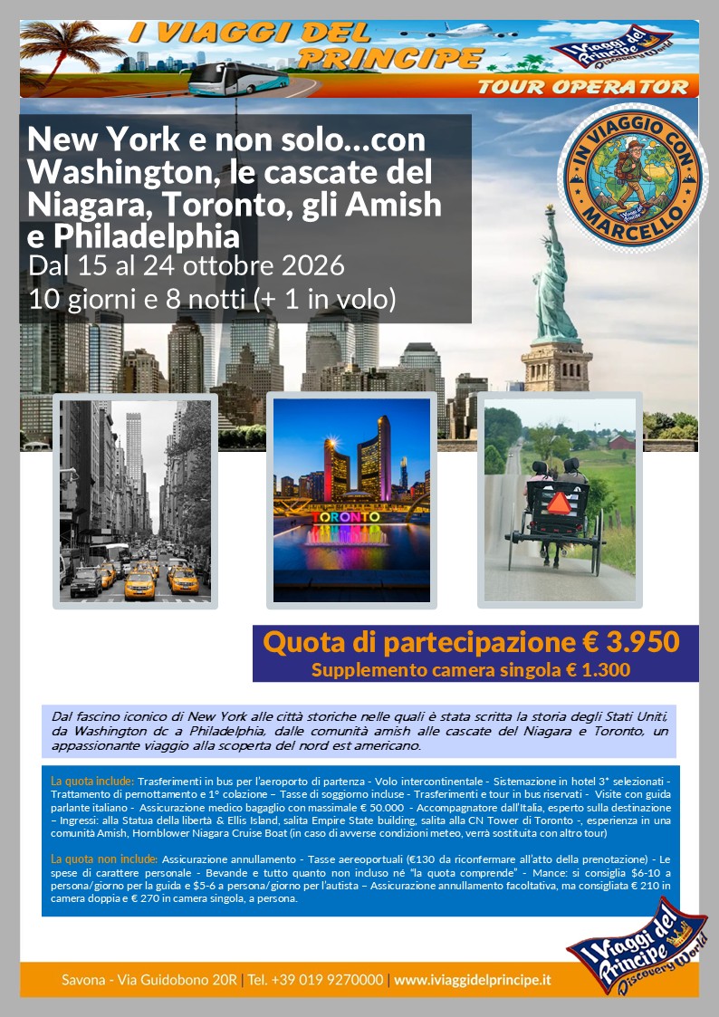 New York e non solo...con Washington, le cascate del Niagara, Toronto, gli Amish e Philadelphia